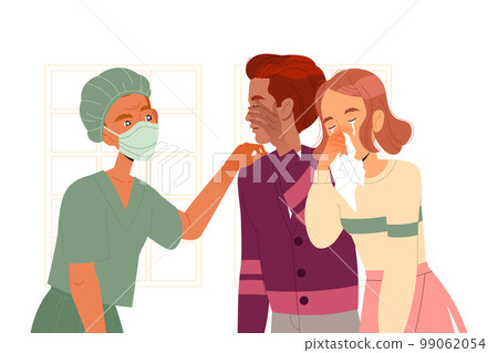 Man and Woman Crying from Sorrow in Hospital Hearing Bad News from Doctor Vector Illustration 99062054