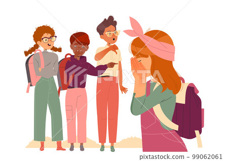 Schoolgirl Crying from Sorrow Suffering from Bullying at School Vector Illustration Schoolgirl Crying from Sorrow Suffering from Bullying at School Vector Illustration 99062061