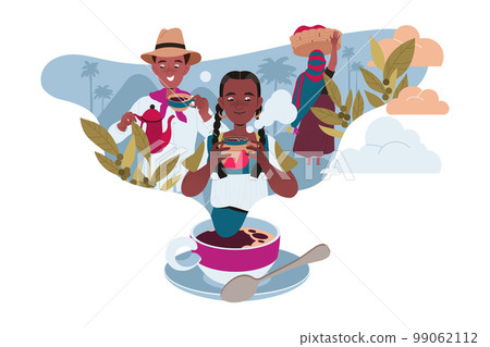 Coffee Cup Steaming with Man and Woman Coffee Lover with Cup Drinking Hot Aromatic Beverage Vector Illustration Coffee Cup Steaming with Man and Woman Coffee Lover with Cup Drinking Hot Aromatic Beverage Vector Illustration 99062112