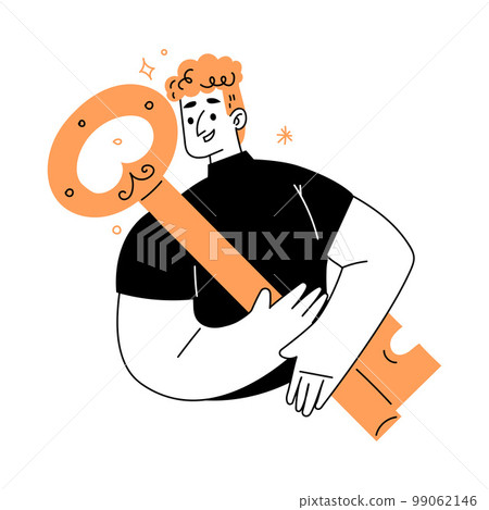Marketing with Man Character Holding Big Key Vector Illustration Marketing with Man Character Holding Big Key Vector Illustration 99062146