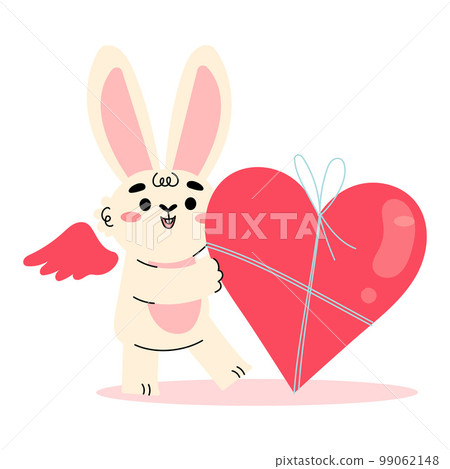 Cute Cupid Bunny with Wings Holding Huge Red Heart Gift Vector Illustration Cute Cupid Bunny with Wings Holding Huge Red Heart Gift Vector Illustration 99062148