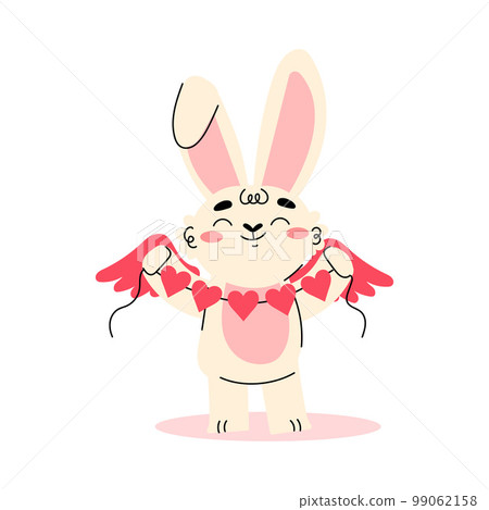 Cute Cupid Bunny with Wings Holding Heart Garland Vector Illustration Cute Cupid Bunny with Wings Holding Heart Garland Vector Illustration 99062158