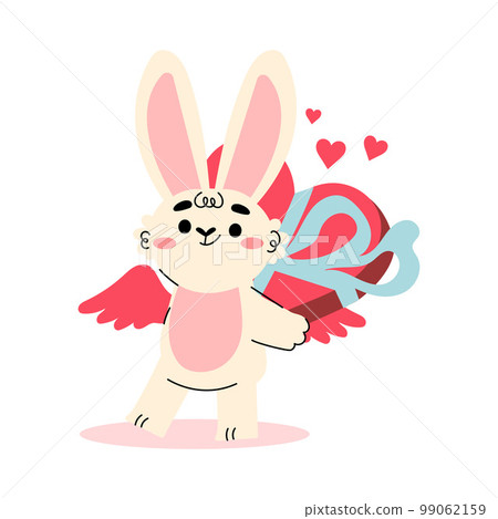 Cute Cupid Bunny with Wings Hiding Gift Box Behind Vector Illustration Cute Cupid Bunny with Wings Hiding Gift Box Behind Vector Illustration 99062159