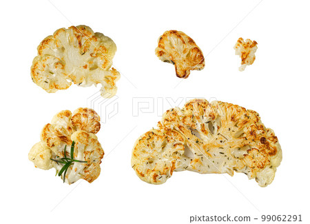 Fried Cauliflower Slices Isolated, Baked Cauliflower Steaks, Roasted Cabbage Steak 99062291