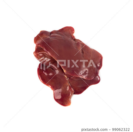 Raw Chicken Liver Isolated, Fresh Hen Offal on White Background 99062322