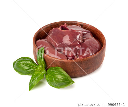 Raw Chicken Liver Isolated, Fresh Hen Offal on White Background 99062341