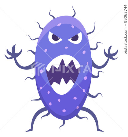 Angry cartoon microbe. Purple monster with scary face Angry cartoon microbe. Purple monster with scary face 99062744