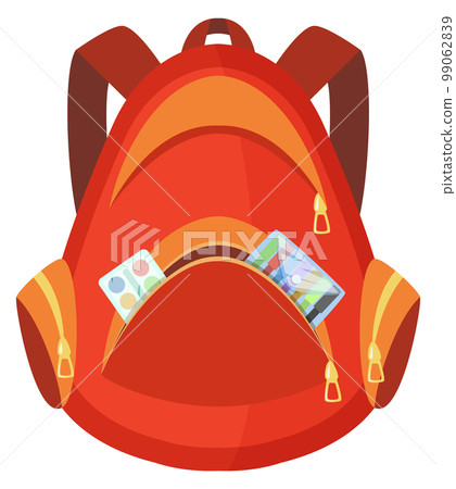 Kid backpack. Cartoon red school bag icon 99062839