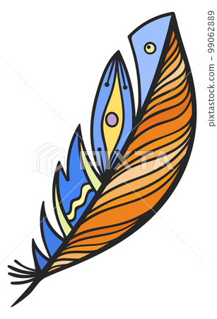 Decorative feather. Colorful texture fantasy bird quill 99062889