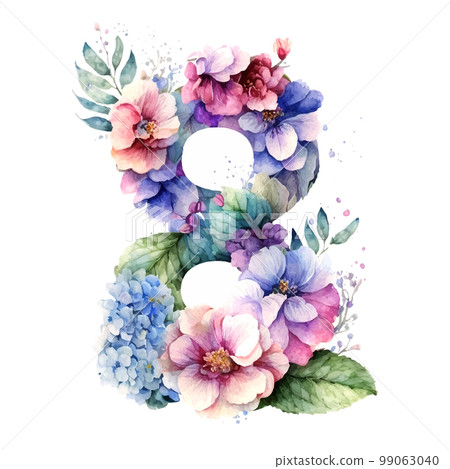 Hyacinth, Tulips and roses background in watercolor style, greeting card for 8 March holiday. 99063040