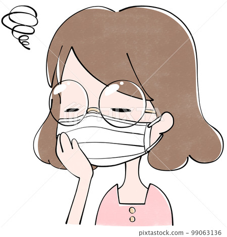 Mask and glasses Illustration of a worried woman with her hand on her cheek Mask and glasses Illustration of a worried woman with her hand on her cheek 99063136