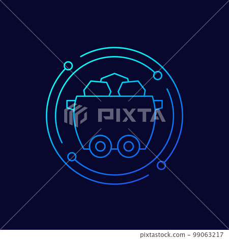 coal minecart or mine wagon line vector icon coal minecart or mine wagon line vector icon 99063217