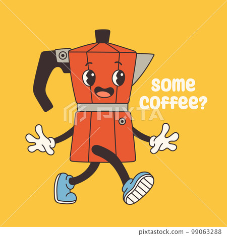 Groovy coffee character old classic cartoon style. Retro Mascot Vintage Coffee Character Illustration 99063288