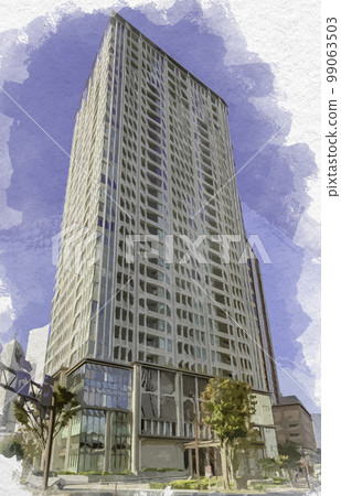 靜岡縣濱松市水彩畫濱松站北口一條塔 99063503