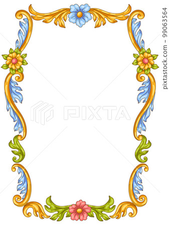 Decorative floral frame in baroque style. Colorful curling plant. 99063564
