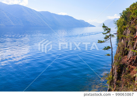 Teletskoye lake on a sunny summer day, Siberian landscape 99063867