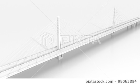 Suspension bridge bird eye view, white digital model, 3d render Suspension bridge bird eye view, white digital model, 3d render 99063884