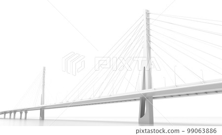 Suspension bridge perspective view, digital model isolated on white 99063886