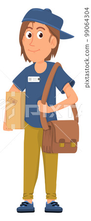 Delivery guy cartoon character. Man holding parcel Delivery guy cartoon character. Man holding parcel 99064304