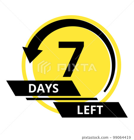 Countdown of days. Number 7 of days left to go. Promotional banner. Price offer promo deal timer, seven day only. Stylized counter in black and yellow colors 99064419