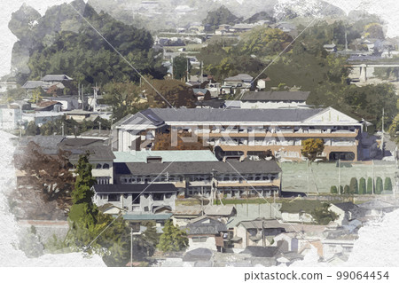 群馬縣下田町水彩畫下田小學和下田中學 99064454