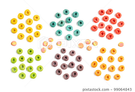 Colorful Breakfast Rings Set Isolated, Fruit Loops, Fruity Cereal Rings, Colorful Corn Cereals Collection Colorful Breakfast Rings Set Isolated, Fruit Loops, Fruity Cereal Rings, Colorful Corn Cereals Collection 99064843