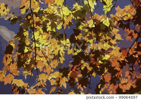 Illustration-style Kurotakisan Fudoji Temple Autumn Leaves, Minamimaki Village, Gunma Prefecture 99064897