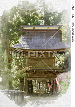 Watercolor style Kurotakiyama Fudoji temple gate, Minamimaki village, Gunma prefecture Watercolor style Kurotakiyama Fudoji temple gate, Minamimaki village, Gunma prefecture 99064925