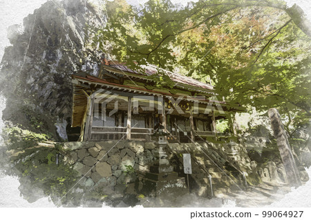 Kurotakiyama Fudoji Temple in a watercolor style, Fudodo, Minamimaki Village, Gunma Prefecture 99064927
