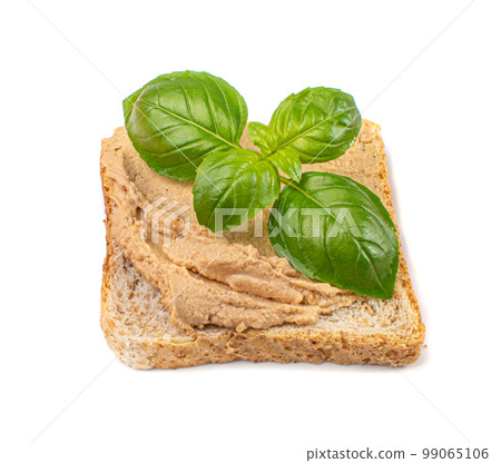 Meat Paste on Toast Bread Isolated, Pate Sandwiches, Terrine Toasts, Chopped Liver Mousse on Bread 99065106