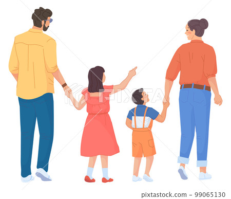 Family walking rear view. Parents and kids together Family walking rear view. Parents and kids together 99065130