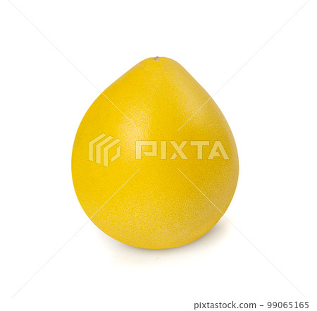 Pomelo Fruit in Hand Isolated on White, Yellow Whole Pomelo on White Background, Clipping Path 99065165