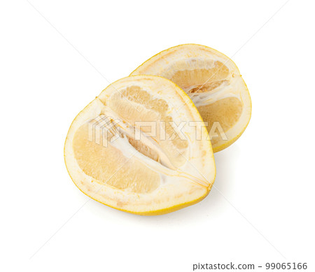 Pomelo Fruit Halves Isolated on White, Big Yellow Grapefruit Cut, Healthy Diet Pummelo, Whole Pomelo 99065166