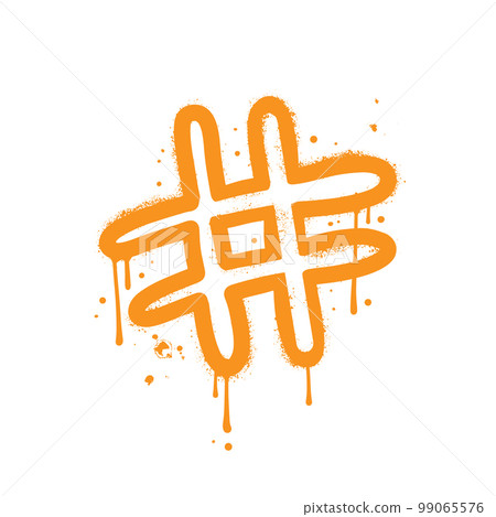 Hashtag - graffiti leaking sign in orange over white. Spray textured vandal street art. Vector sprayed illustration. Hashtag - graffiti leaking sign in orange over white. Spray textured vandal street art. Vector sprayed illustration. 99065576