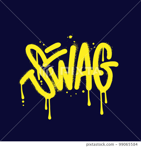 Urban graffiti swag word sprayed in yellow over black. Sprayed lettering logo icon sign vector textured illustration with splashes and drops. 99065584