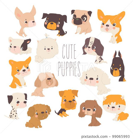 Cartoon Set with Funny Puppies on White Background 99065993