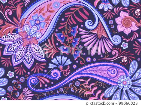 Fantasy flowers, paisley seamless pattern 99066028