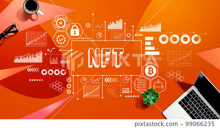 NFT theme with a laptop computer NFT theme with a laptop computer 99066235