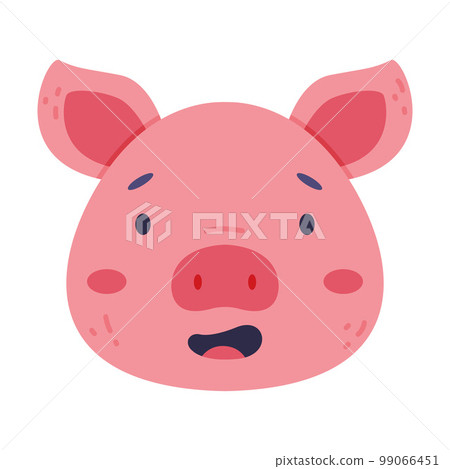 Head of cute piglet farm animal. Nursery decoration, card or invitation design cartoon vector illustration 99066451