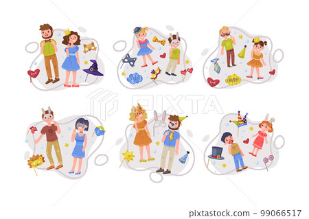 People Character Holding Mask on Pole as Party Birthday Photo Booth Prop Vector Composition Set People Character Holding Mask on Pole as Party Birthday Photo Booth Prop Vector Composition Set 99066517