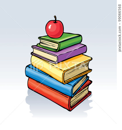 Vector illustration. Symbol of knowledge: an apple on top of a pile of books Vector illustration. Symbol of knowledge: an apple on top of a pile of books 99066568