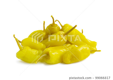 Pickled yellow greek pepper, pepperoncini or friggitelli isolated on white background Pickled yellow greek pepper, pepperoncini or friggitelli isolated on white background 99066817