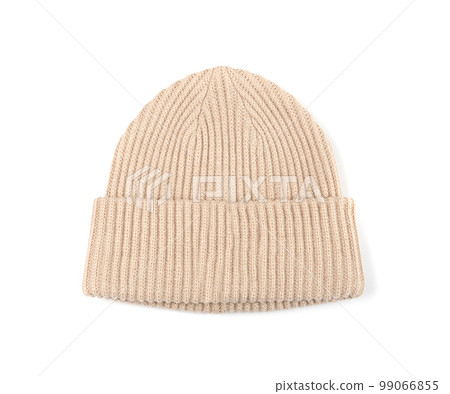 Winter Hat Isolated, Knitted Cap, Beige Winter Hat on White Background 99066855