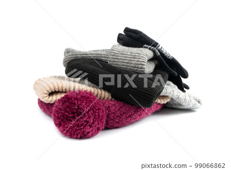 Winter Hat Isolated, Knitted Cap, Beige Winter Hat on White Background 99066862