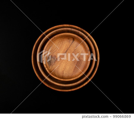 Empty Wood Bowl Isolated, Wooden Bowl on Black Background, Rustic Mock Up Empty Wood Bowl Isolated, Wooden Bowl on Black Background, Rustic Mock Up 99066869