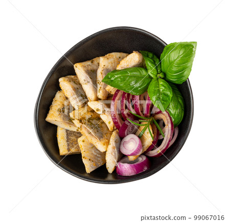 Salted Herring Fillet Isolated, Raw Pickled Fish Meat, Marinated Herring on White Background Salted Herring Fillet Isolated, Raw Pickled Fish Meat, Marinated Herring on White Background 99067016