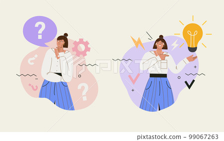 Woman thinks question,then get decision. 99067263