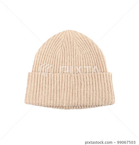 Winter Hat Isolated, Knitted Cap, Beige Winter Hat on White Back 99067503