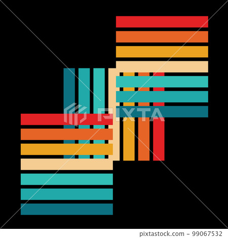 Retro Rainbow Abstract Background, Vintage 70s Rain Bow Arch Vector Illustration, 1970s Multicolor Party Rainbow 99067532