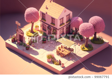 miniature model town village house spring residential area garden flower plant 99067791